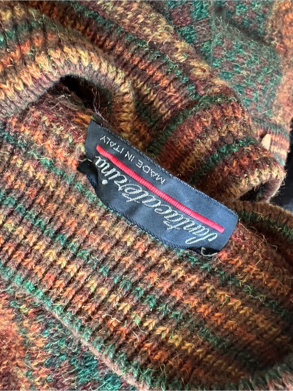 Men's woolen knit Sweater Cardigan - Orange & Green - Picture 3 of 4